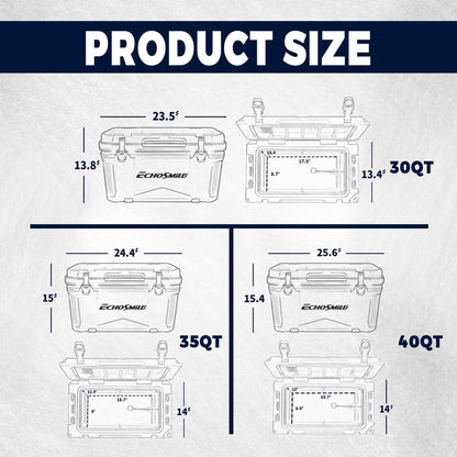 EchoSmile 25/30/35/40/60/75 Quart Rotomolded Cooler, Built to Stand up to The Rigors of The Journey
