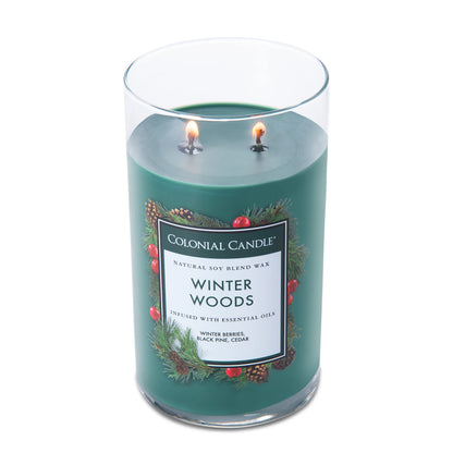 Colonial Candle Scented Jar Candle, Classic Cylinders, Winter Woods, 2 Wick, 19 oz, Green