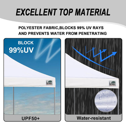 Eurmax USA 10x10ft Pop Up Canopy,Commercial Instant Tent for Outdoor Events,Patented No-Tip Rolling Storage Bag with 4 Sandbags,UV & Water Resistant,Heavy Duty Portable Shelter Gazebo,White
