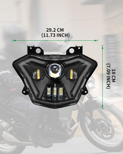 VEISUTOR LED Headlight Assembly for Versys-X300, Projector LED Headlamp Front Lights Head Lights with Hi/Low Beam DRL Turn Signal Fog Light for Kawasaki Z650 Versys-X300 KLE300 2017-2021 Accessories