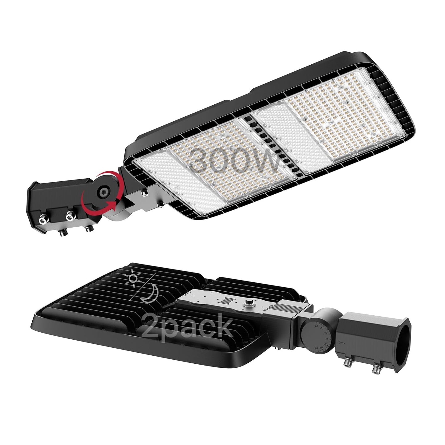 LED Parking Lot Light 300W 2Pack, Commercial Outdoor Area Lighting with Dusk to Dawn Photocell, Super Bright LED Shoebox Light 5000K 36000LM Slipfitter Mount for Parking Lot|Warehouse|Roadways 2 Pack