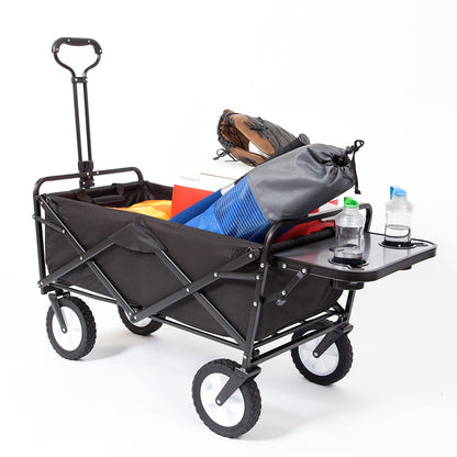 MacSports Collapsible Outdoor Utility Wagon with Folding Table and Drink Holders, Black