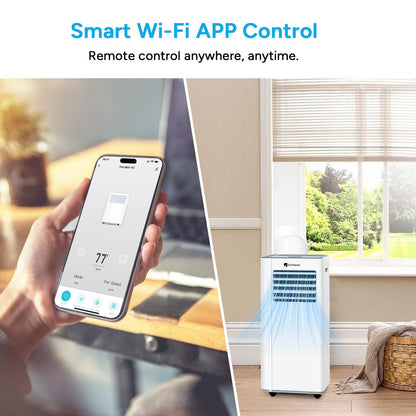DR.PREPARE 8,000 BTU Portable Air Conditioner with WiFi Enabled, Cooling, Dehumidifier, Fan & Sleep Modes 4-in-1 Portable AC w/Remote Control & 67'' Window Kit, Cools Up To 350 sq. ft, 1-24H Timers