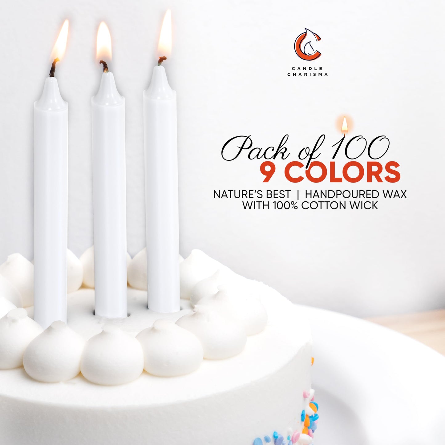 Candle Charisma 100 White Spell Candles - 4" Unscented Paraffin Chime Candles, Smokeless & Dripless, Colored Candles, 1.5 Hours Burn Time 0.4" Thick Taper Candles for Rituals,Birthdays and Parties