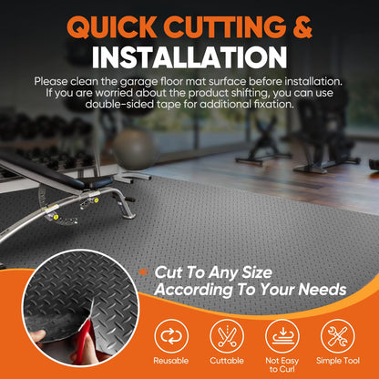 FAHKNS 8.1x21 FT Garage Floor Mat, Diamond Plate PVC Flooring Roll 2.8mm Thickened Garage Mats for Under Car, 170 SQFT Heavy Duty Non-Slip Rubber Floor Parking Mat for Trailer SUV Basement Gym (Grey)