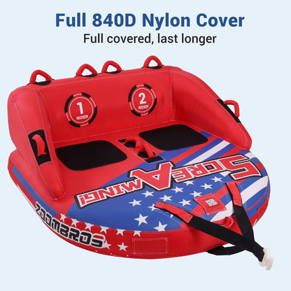 ZOOMBROS Towable Tubes for Boating 2-3 Person, Front/Back Tow Points Sofa Style Boat Tubes and Towables, Holds 340-510 lbs Large Capacity, Premium Nylon Cover, Perfect for Kids & Adults