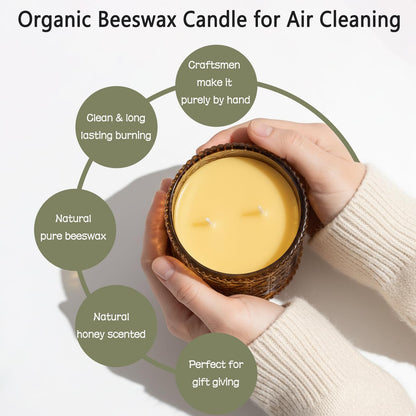 Organic Beeswax Candles in Glass Jar, 100% Pure Beeswax Jar Candles, 2-Wick Unscented Bees Wax Candle for Home, Gifts for Women & Men, Non Toxic, Natural, 40 Hour