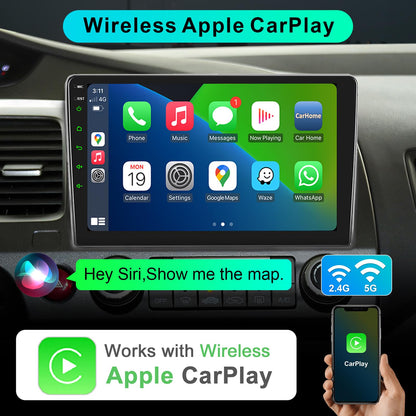 Car Stereo Radio for Honda Civic 2006 2007 2008 2009 2010 2011 with Wireless Carplay & Android Auto,10.1 Inch 1080P Touch Screen for Civic Radio with Bluetooth FM Mirror Link SWC No Camera