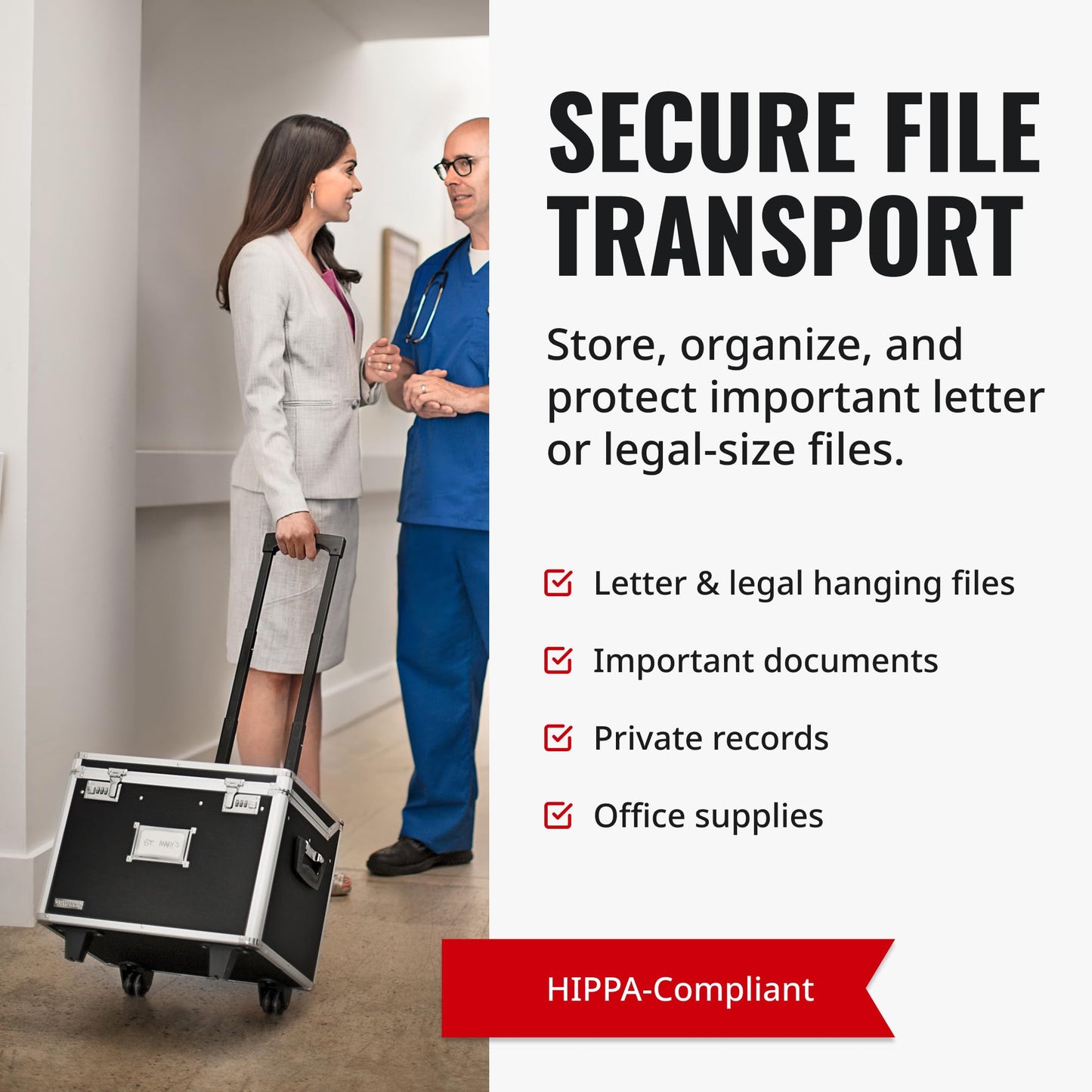 Vaultz Portable File Box with Handle - Dual Lock File Boxes with Lids, Letter & Legal-Size Hanging Folders, Laptop Sleeve - HIPAA Compliant Portable Safe Storage Box, 14.5" x 17.5" x 15.5"