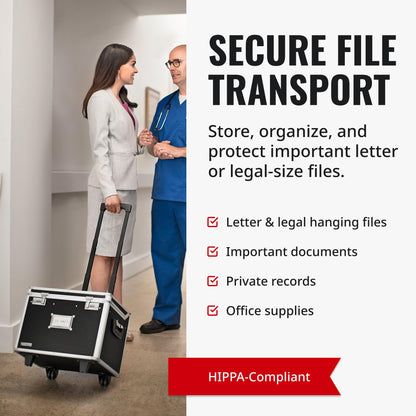 Vaultz Portable File Box with Handle - Dual Lock File Boxes with Lids, Letter & Legal-Size Hanging Folders, Laptop Sleeve - HIPAA Compliant Portable Safe Storage Box, 14.5" x 17.5" x 15.5"