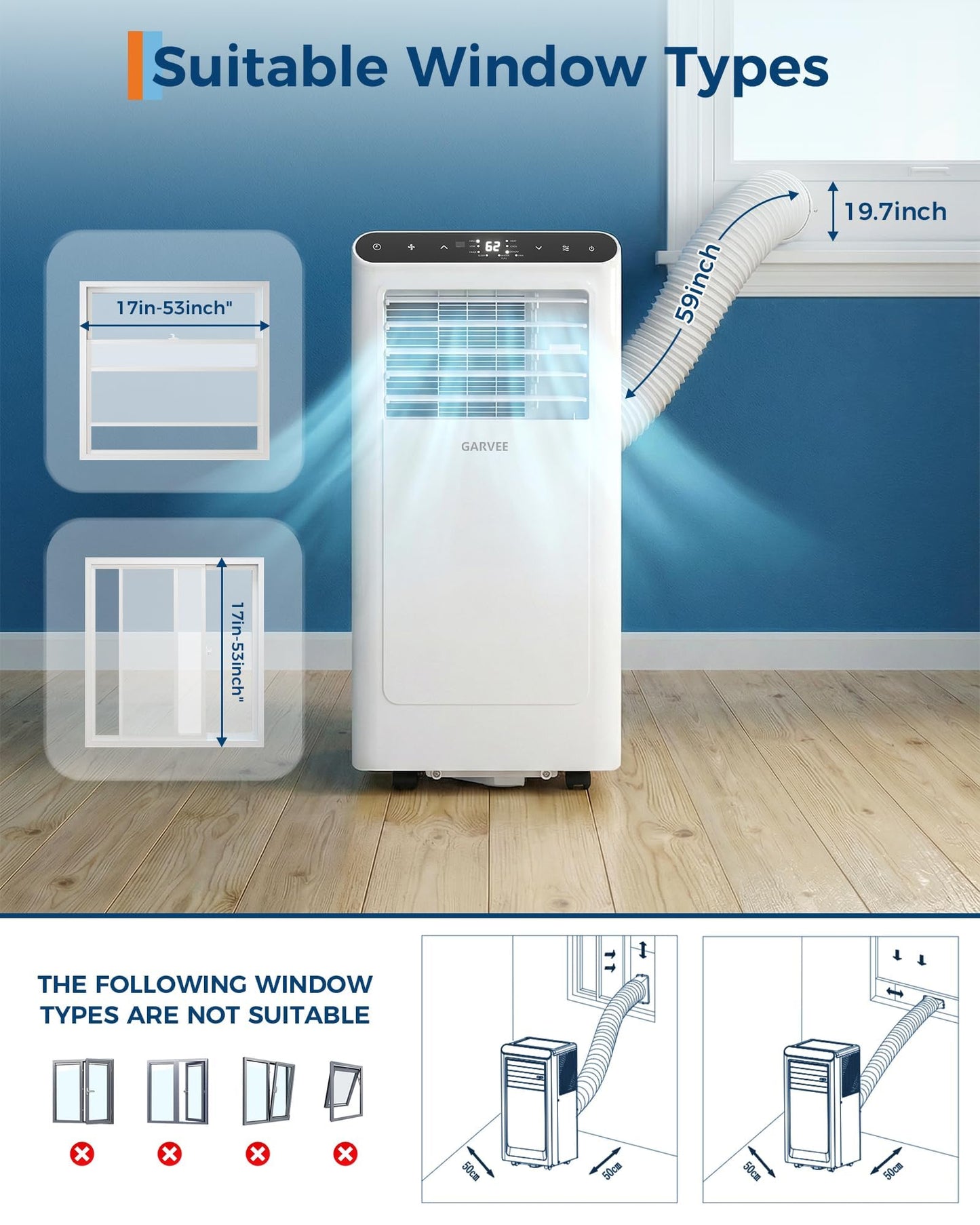 8,000 BTUs Portable Air Conditioner, 3-in-1 Portable AC Unit with Fan & Dehumidifier, Room Air Conditioner Cools up to 350 Sq.Ft, Standing AC Unit with Remote Control & 24H Timer, for Home, Office