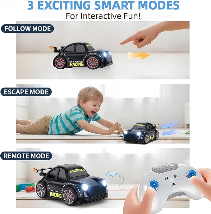 3-in-1 Smart RC Car with Follow &amp Escape Modes 360° Stunt Drift Voice/Light Effects and Pet Play Mode 4WD Remote Control Car Toy for Kids and Cat Dogs