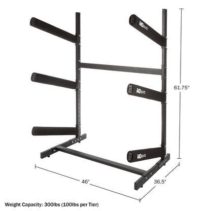 RAD Sportz Kayak Storage Rack - 3-Level Freestanding Adjustable Stand with Padded Arms and 300lb Capacity for Canoes, SUP, or Paddleboards (Black)