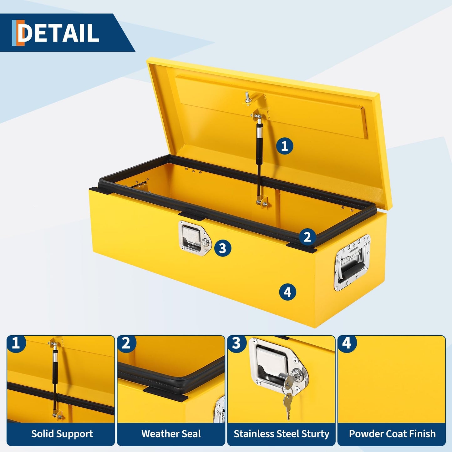 Heavy Duty Steel Truck Bed Tool Box, Powder-Coated Diamond Plate Storage Chest with Side Handle & Lock, Durable Metal Toolbox Organizer for Pickup, RV, Trailer, Mechanic or Workshop - 39X13X10 in