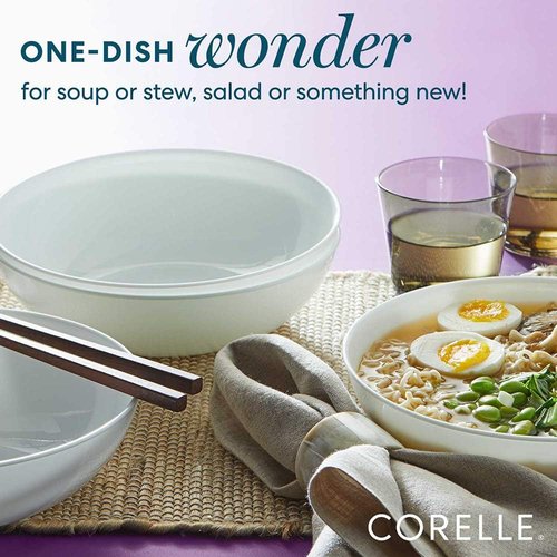 Corelle 4-Pc Meal Bowls Set - Durable Eco-Friendly 9.25-Inch Glass Bowls | Microwave & Dishwasher Safe, White