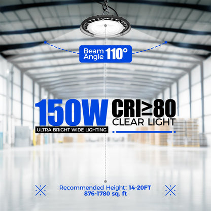 Barrina UFO LED High Bay Light 150W 21000LM IP65 Waterproof 5000K 2 Packs Daylight White Model BA-UFOD02-150W-6KV-50