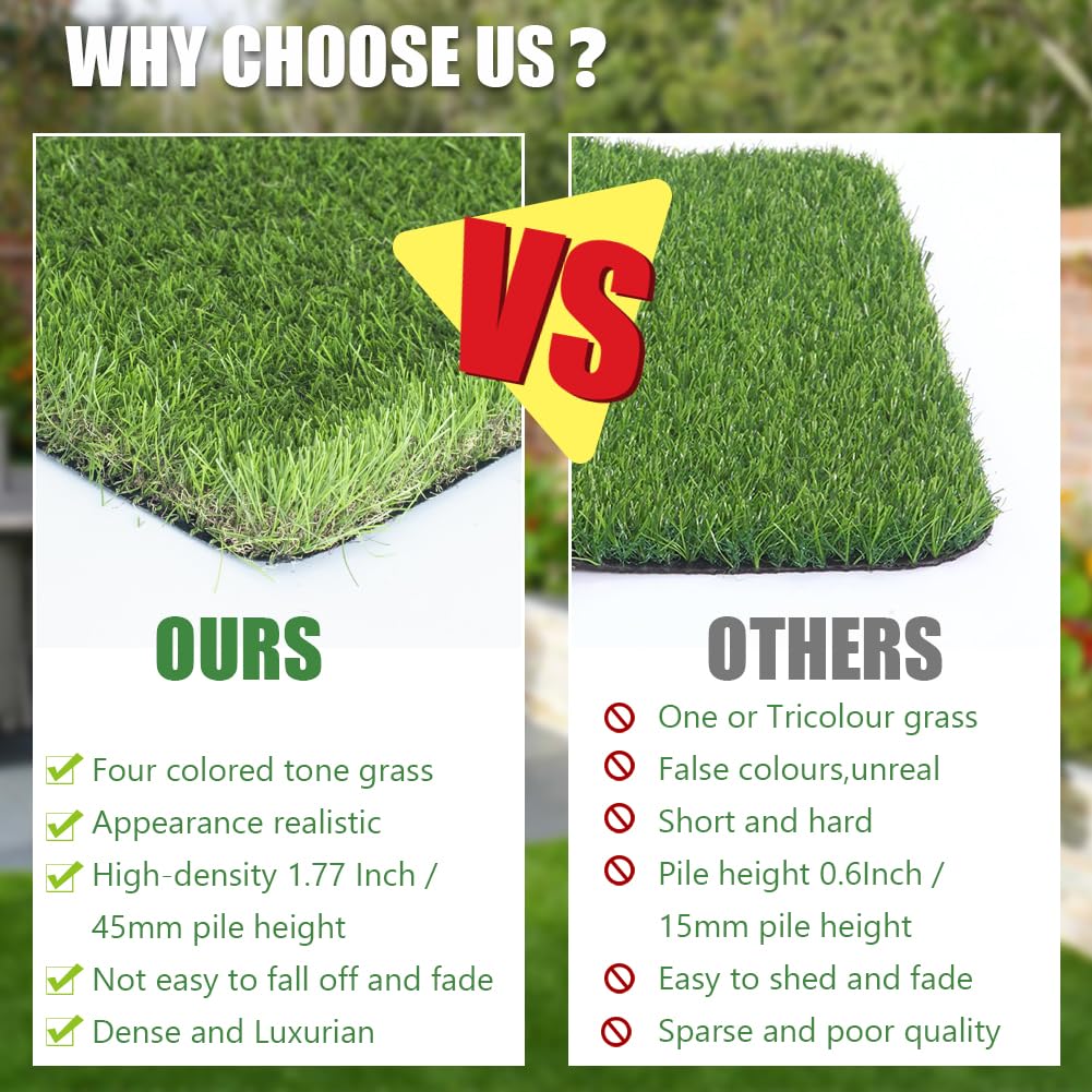 Petgrow Luxurious Artificial Grass 1.77 Inch Pile Height Ultrathick Turf 7 X 15 Feet,Indoor/Outdoor Dog Pee Fake Faux Grass,Synthetic Grass Rug Garden Landscape Patio,Drainage Holes
