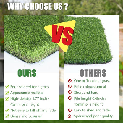 Petgrow Luxurious Artificial Grass 1.77 Inch Pile Height Ultrathick Turf 7 X 15 Feet,Indoor/Outdoor Dog Pee Fake Faux Grass,Synthetic Grass Rug Garden Landscape Patio,Drainage Holes