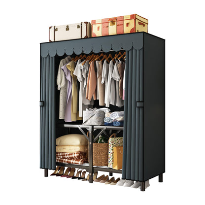 LEAIJIAFY Foldable Clothes Hanger with Cover Portable Wardrobe, Metal Standing Armoire Wardrobe Clothes Rack with Gray Fabric Cover,One-Piece Folding Base,25MM Steel Tube for Bedroom