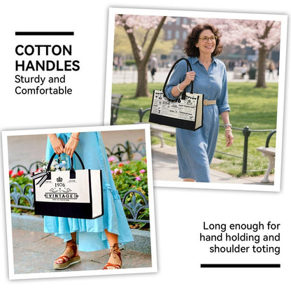 TrophyToast 50th Birthday Gifts for Women Her- 4 pcs, Turning 50 Year Old Gifts, Decorations Canvas Beach Tote Bag & Makeup Bag, Unique Happy 50th Present for Her Mom Wife Friends