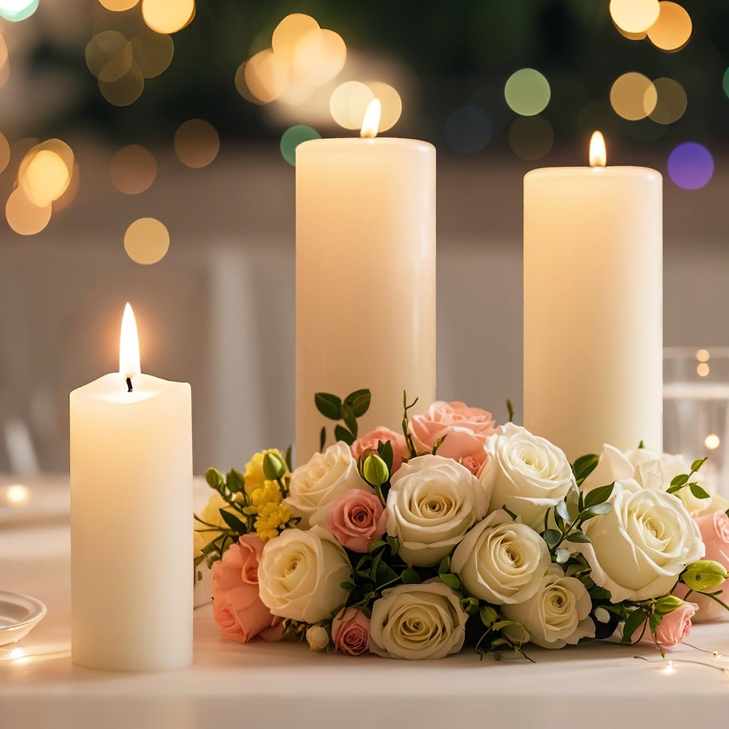 Uscented Pillar Candles, Ivory Pillar Candle Set of 4, 3 x 6 Inch Dripless and Smokeless Large Pillar Candles for Dinner Table, Christmas and Home Decor 45 Hours Long Burning Time