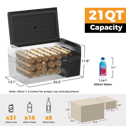 Setpower 12V Refrigerator 21 Quart Portable Freezer 50 Hours Keep Cool,Electric Cooler for Vehicles Car Refrigerator for Car Camping Truck Van RV SUV Road Trip Travel (3-year warranty)