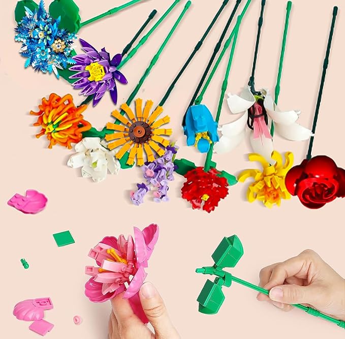 Flower Bouquet Building Set980PCS Creative DIY Plant Bouquet Decoration12 Artificial Flowers Botanical for Adults Women Girls Ages 6+Idea Gifts for Mother's Day Birthdays No Vase