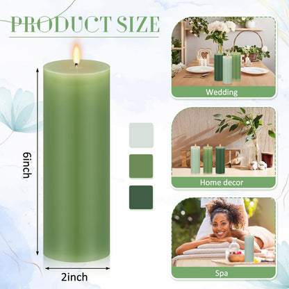 Conelist Set of 6 Gradient Green Pillar Candles 2 x 6 Inch Decorative Unscented Column Candles for Wedding Thanksgiving Christmas Holiday Church Dinner Table Home Relaxation Spa Decor