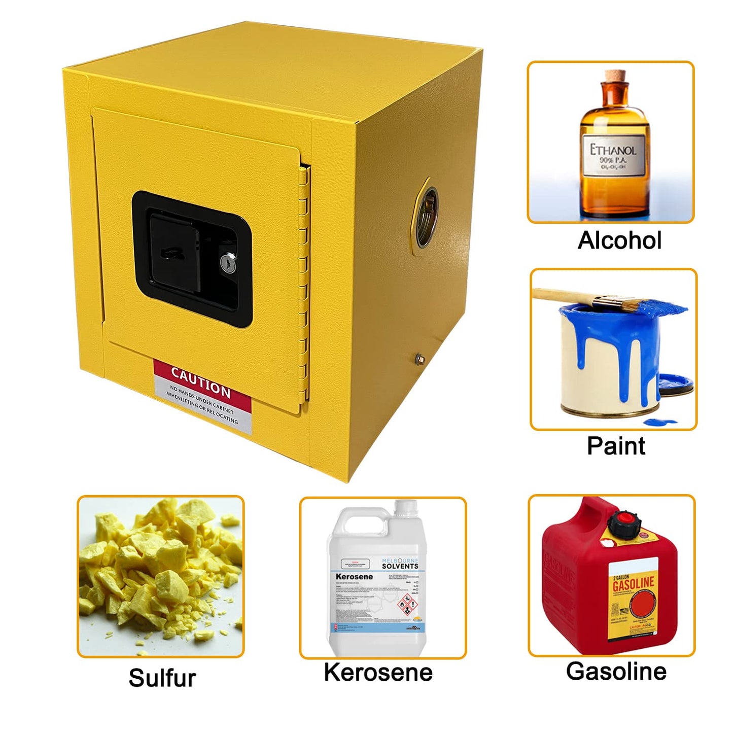 koxuyim Hazardou Industry Safety Cabinet, 13"x13"x13" Galvanized Steel Flammable Liquid Fireproof Cabinet,Cold-Rolled and Galvanized Steel Fire Cabinet, for Commercial Industrial Home Use, Yellow