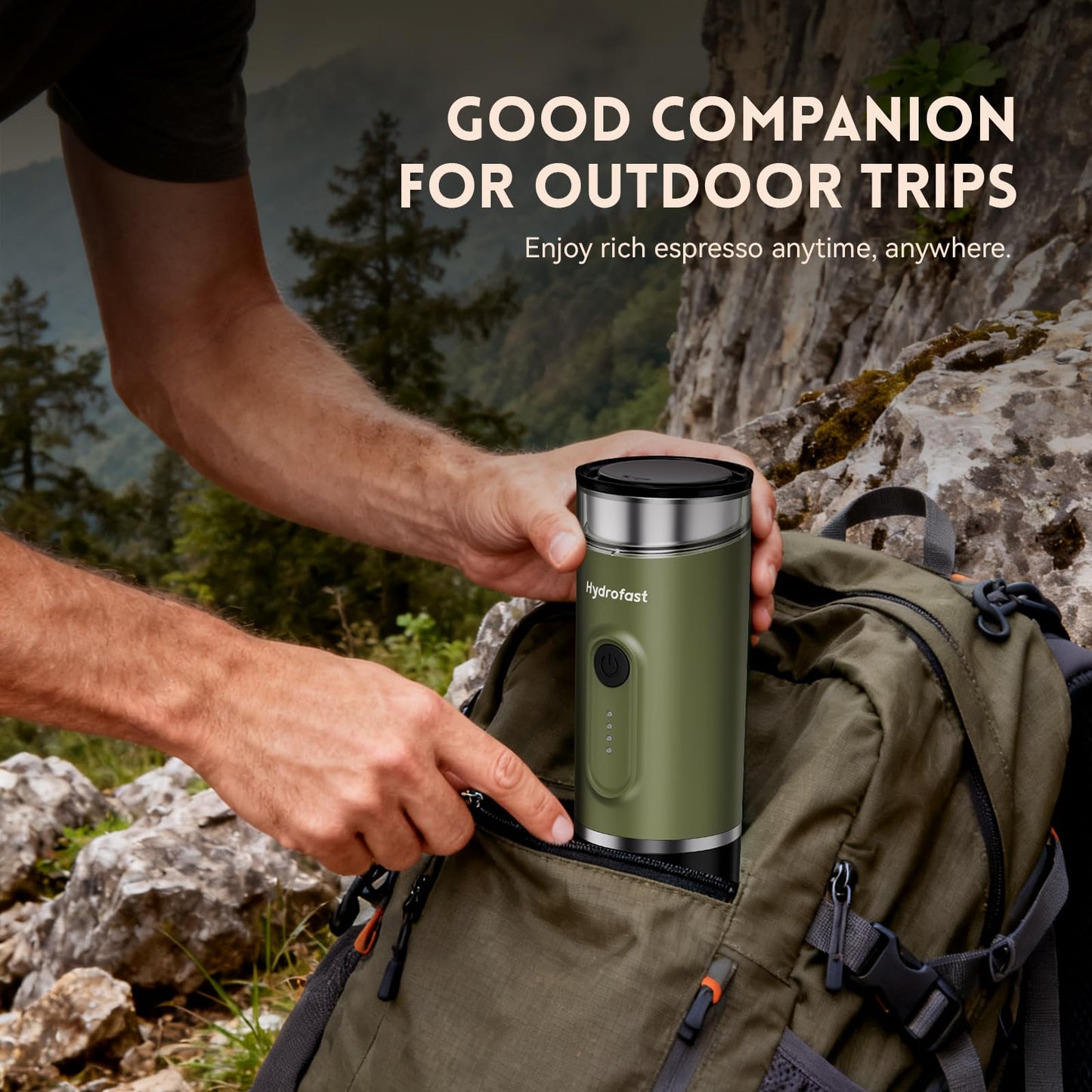 Hydrofast Portable Electric Espresso Machine, Self-Heating Travel Coffee Maker with 7800mAh Battery, USB-C Rechargeable, Compatible with Ground Coffee & Capsules, Maker for Camping, Office, Car