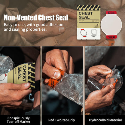 RHINO RESCUE Bundle- Non-Vented Chest Seal, IFAK Emergency Trauma Dressing+IFAK Trauma Kit, Tactical First Aid Kit Molle Pouch for Military， Coyote Brown