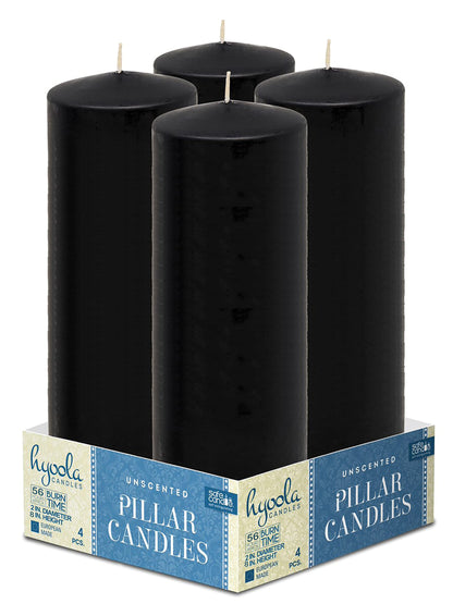 Hyoola Black Pillar Candles 2x8 Inch - 4 Pack Unscented Pillar Candles - European Made