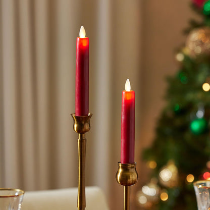 Luminara - Flameless Battery Operated Taper Candle - Red - Pack of 2-1x6 inch - LED Flickering Flame - Realistic Safe for Home Kids and Pets