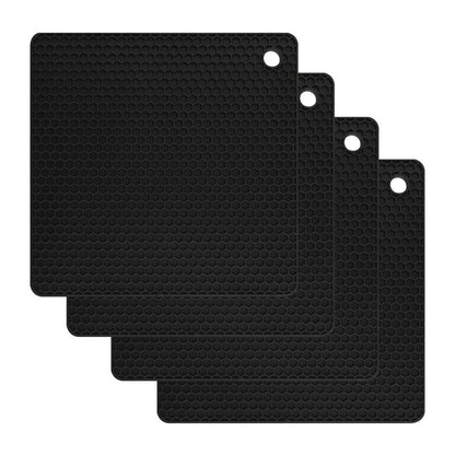 Smithcraft Silicone Trivets for Hot Dishes, Pots and Pans, Hot Pads for Kitchen, Black Silicone Pot Holders Mats for Kitchen Counter, Non Slip Heat Resistant Mat, Flexible Trivet Mat Set 4