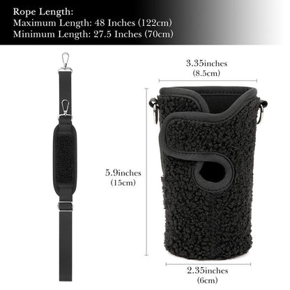 Linkidea Tumbler Carrier with Strap Compatible with Iron °Flask Grip Coffee Mug 16oz, Polar Fleece Mug Sling Bag Holder with Shoulder Strap (Black)