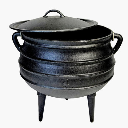 12 Quart Cast Iron Dutch Oven Cauldron Pot - Camping Cookware with Lid - Pre-Seasoned Heavy-Duty Potjie for Stews, Soups, Braising, and Frying Over Fire Pit Grill or Camp Stove