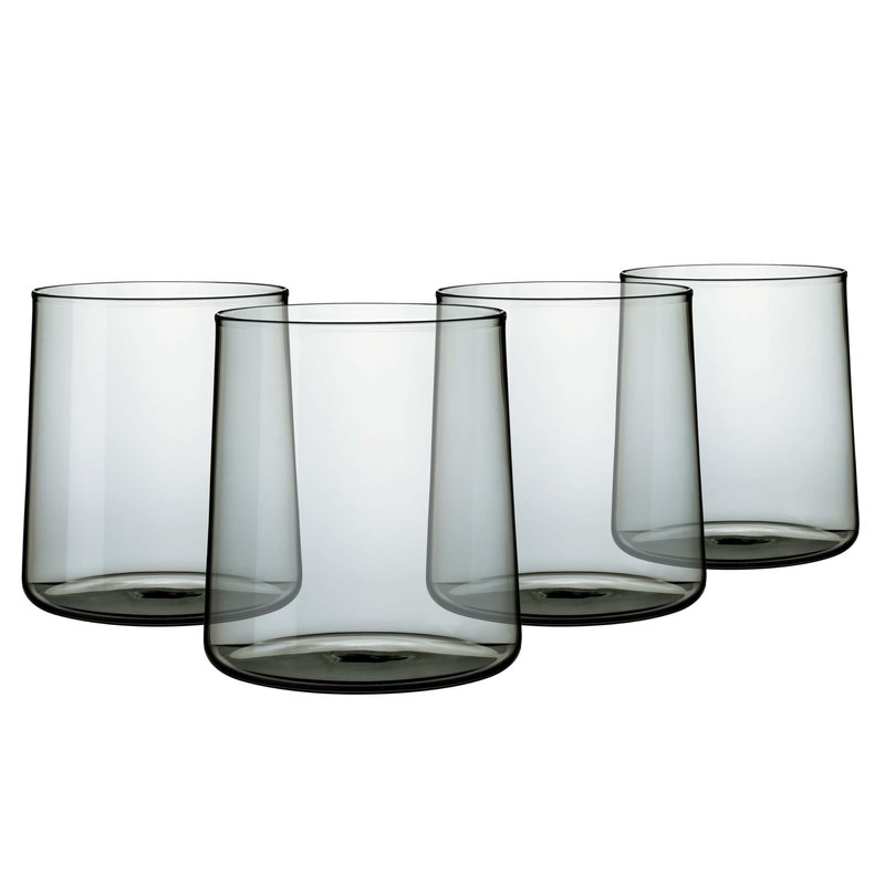 Joseph Sedgh Collection Smokey Grey Glass Tumbler Set of 4 – 16.5 oz Borosilicate Glassware – Durable, Lead-Free, Dishwasher Safe – Modern Grey Drinking Glasses for Home