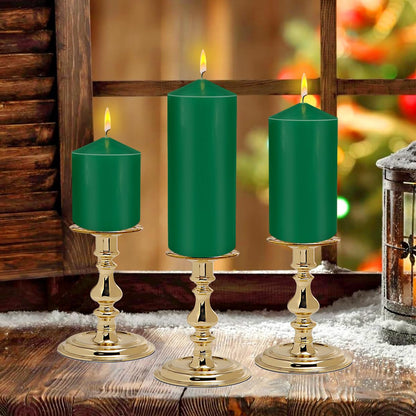 Pillar Candles 3 x 4, 6, and 8 inches, Large Handmade Candles Set of 3, Green Decorative Candles for Wedding, Home Decoration, Dinner, Church