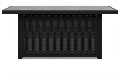 Signature Design by Ashley Beachcroft Casual Weather and Rust Resistant Battery-Operated Outdoor Fire Pit Table with Adjustable Flame Control and Protective Cover, Black & Light Gray