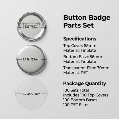 VOXIVEE 1.97in/50mm Button Maker Supplies 300Pcs, DIY Round Badge Parts with Metal Covers Pin Backs Clear Films, Compatible with 58mm Button Making Machine for Crafts