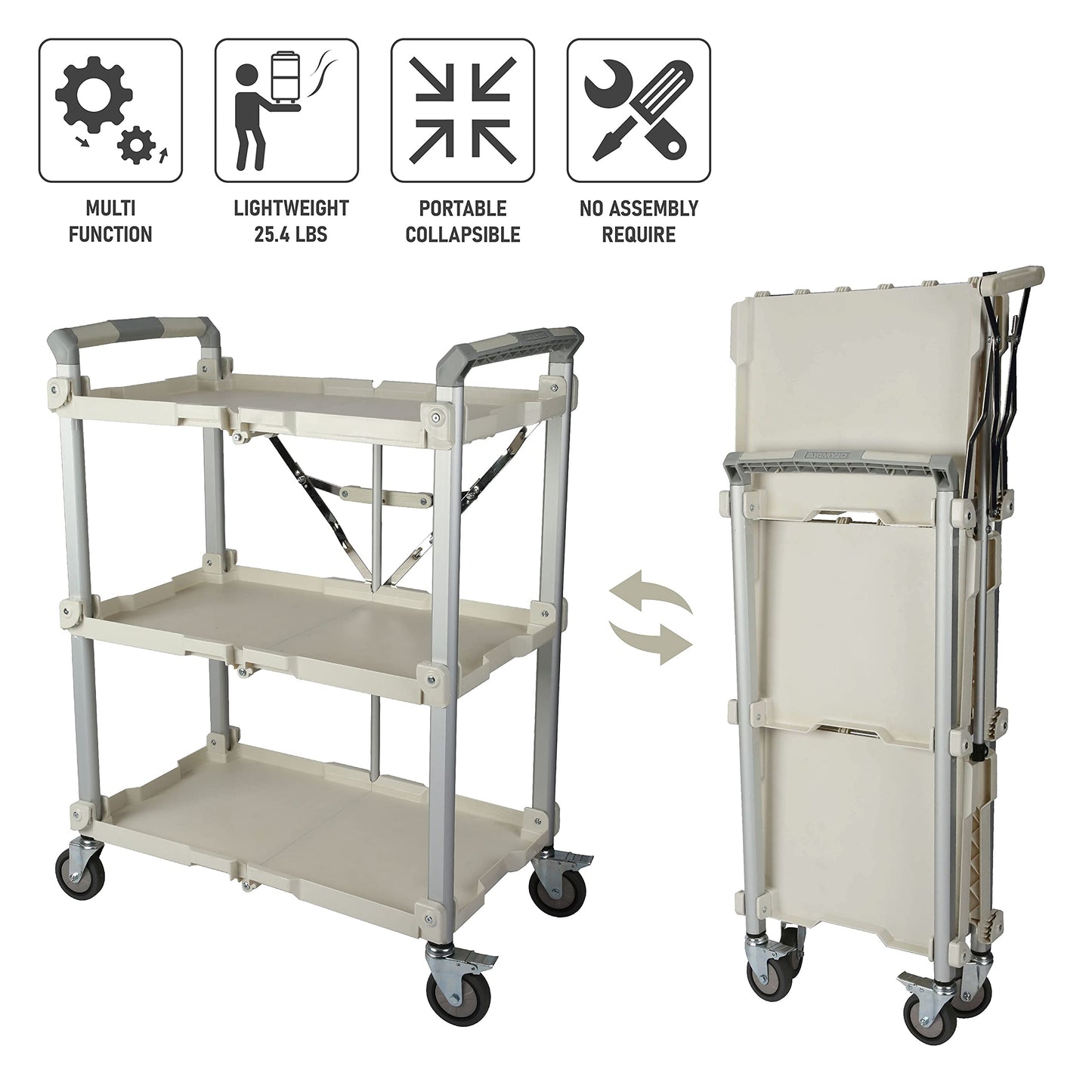 Olympia Tools 89-355 Pack N Roll Collapsible Service Cart, XL, 300LB Capacity, White