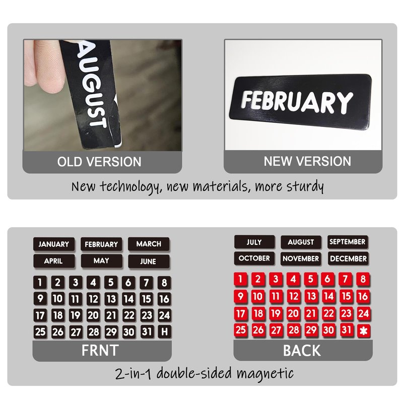 Double-Sided Magnetic Numbers and Months for Dry Erase Calendar Whiteboard, Calendar Magnets for Magnetic Whiteboard and Refrigerator Calendar(0.55”x0.55”)