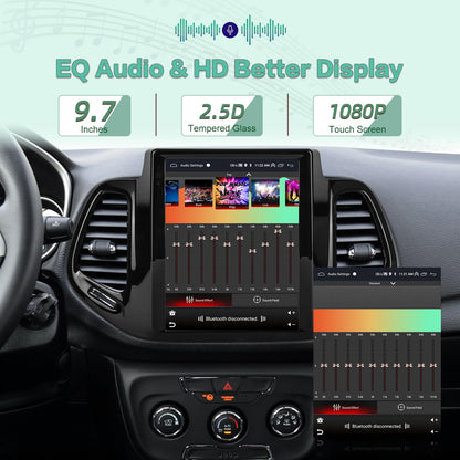 2G+64G 9.7 inch Screen for Jeep Compass Radio 2017 2018 2019, Android Touch Screen Compass Car Stereo, Carplay/Android Auto/Bluetooth/EQ Audio/SWC