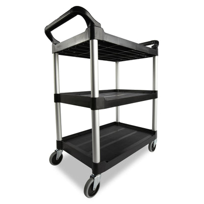 Rubbermaid Commercial Products Heavy Duty 3-Shelf Rolling Service/Utility/Push Cart, 200 lbs. Capacity, Black, for Foodservice/Restaurant/Cleaning/Warehouse/Garage