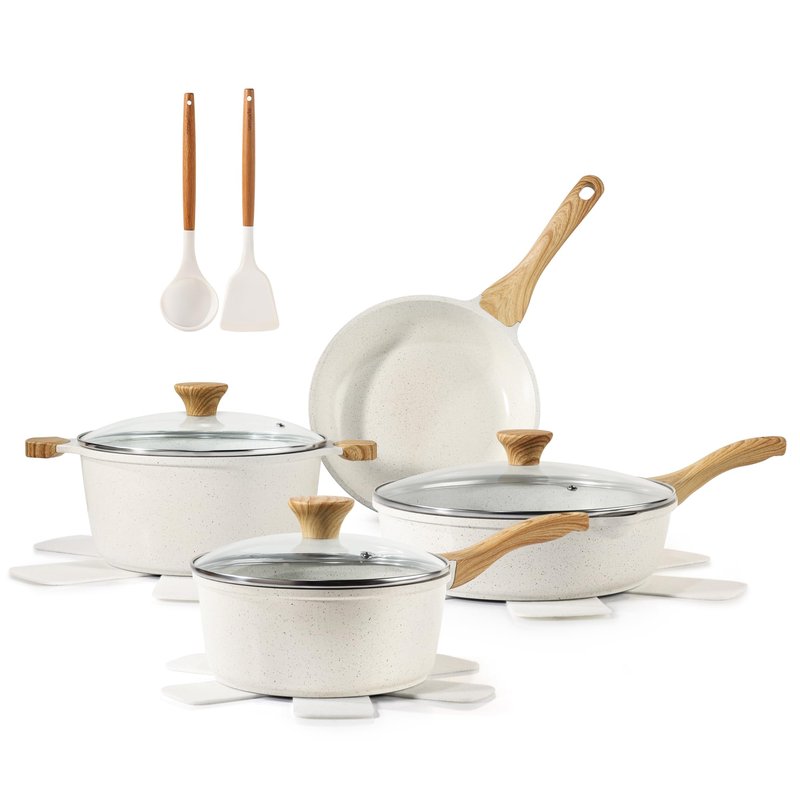 SENSARTE Nonstick Ceramic Cookware Set, 13-Piece Non-toxic Pots and Pans Set, Healthy Kitchen Cooking Set with Stay-Cool Handles, Silicone Tools and Pot Protectors, PFAS Free