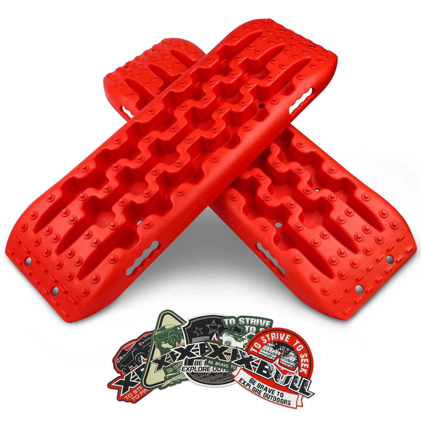X-BULL New Recovery Traction Tracks Tire Ladder for Sand Snow Mud 4WD with Mounting Pin Set Adjustable (Red)