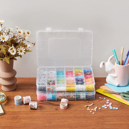 Lifewit 36-Grid Clear Stackable Plastic Organizer - Adjustable Dividers for Crafts & Jewelry | 2 Pack with Labels