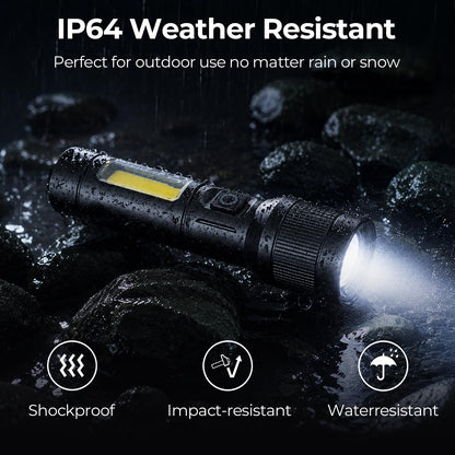 KunHe 20 Pack Rechargeable Flashlight with COB Side Light 430 Lumens Zoomable Beam 3 Modes Front Light Compact Aluminum Flashlight for Home Camping and Emergency Use
