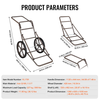VEVOR Game Carts for Hunting, 500 LBS Deer Cart Game Hauler, Hawk Crawler Deer Cart, Hawk Hunting, All Terrain Folding Cart, Deer Hauling Cart, Heavy-Duty Utility Gear Dolly for Hunting Fishing Hiking