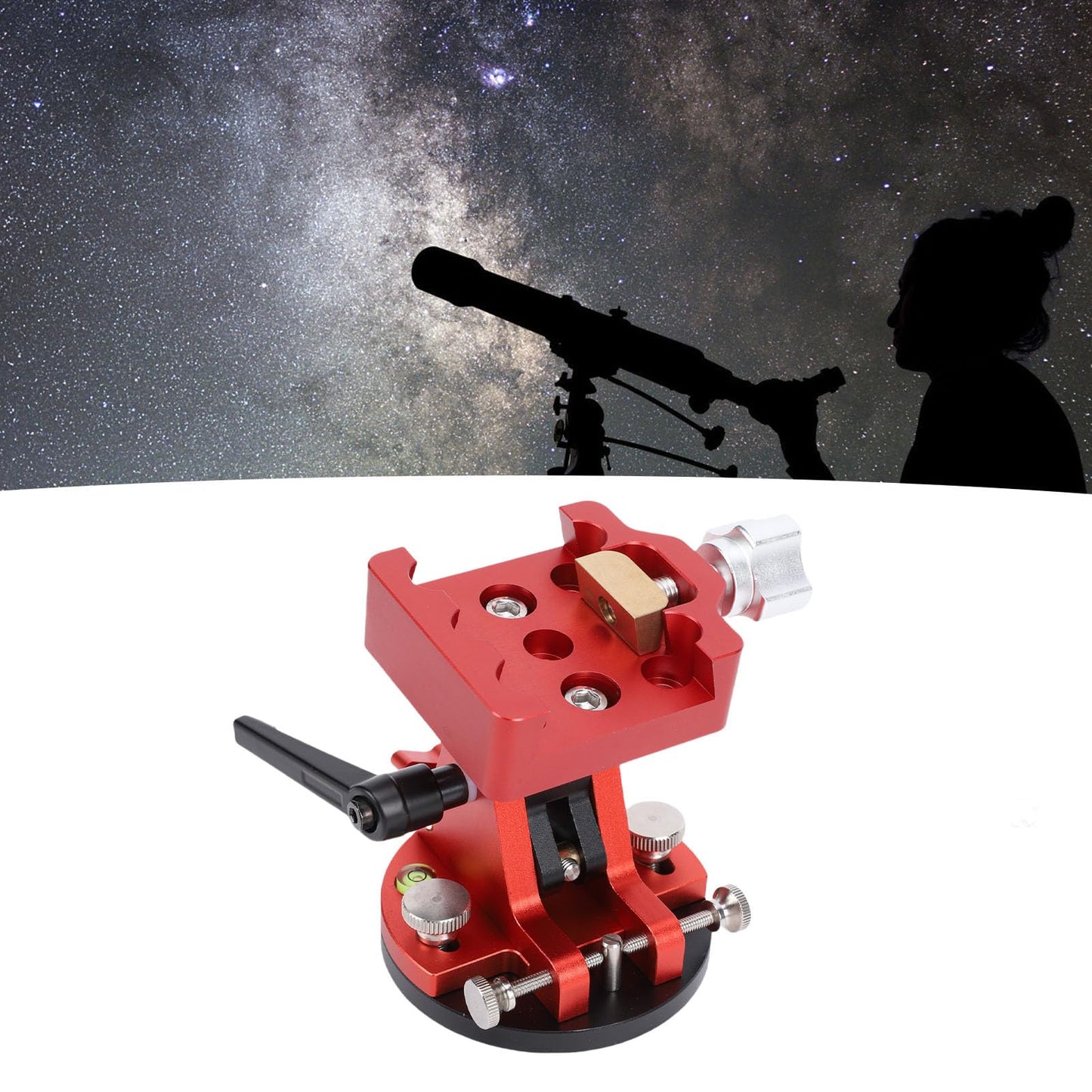 Serounder Telescope Mount, Latitude Adjustment Seat with 1/4", M6, M8 Interfaces, Aluminum Alloy Equatorial Wedge Latitude Base, 33.1LB Load Capacity (Red)